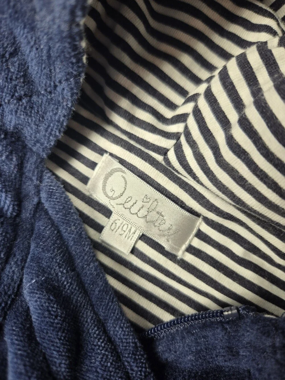 Quiltex Navy Blue Quilted Hooded Baby One‑Piece with Ears – Size 6/9 Months